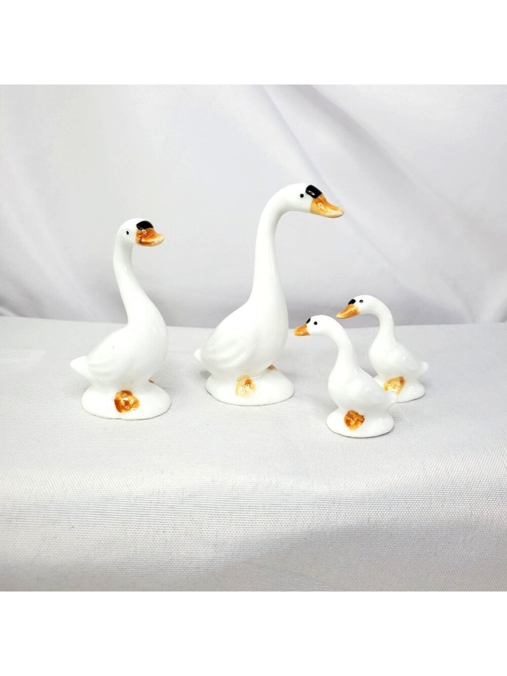 Vintage Porcelain Bone China Swan Goose Miniature Figurine Set Of 4 Japan MCM